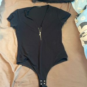 Black short sleeve with zipper front bodysuit